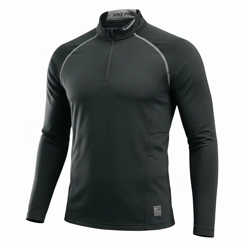 Nike Pro 1/4 Zip Long Sleeve Training Top Mens Medium Black Dri Fit Running Gym